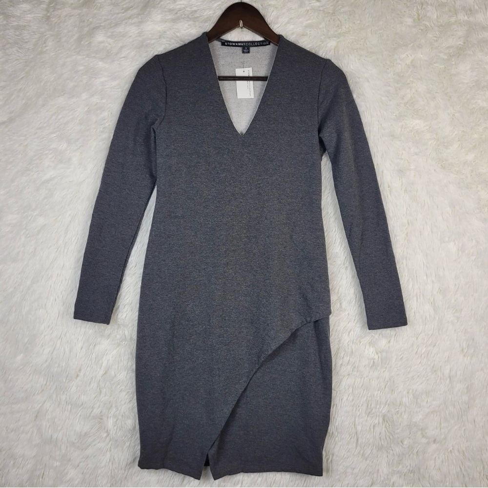 Stowaway Maternity Gray Long Sleeve Wrap Slit Dress Size S